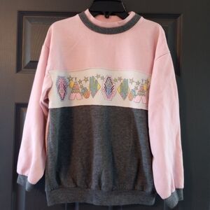 Pastel Cactus Sweater Iconic 80s Western Cowgirl Aesthetic Color Block Blouse M